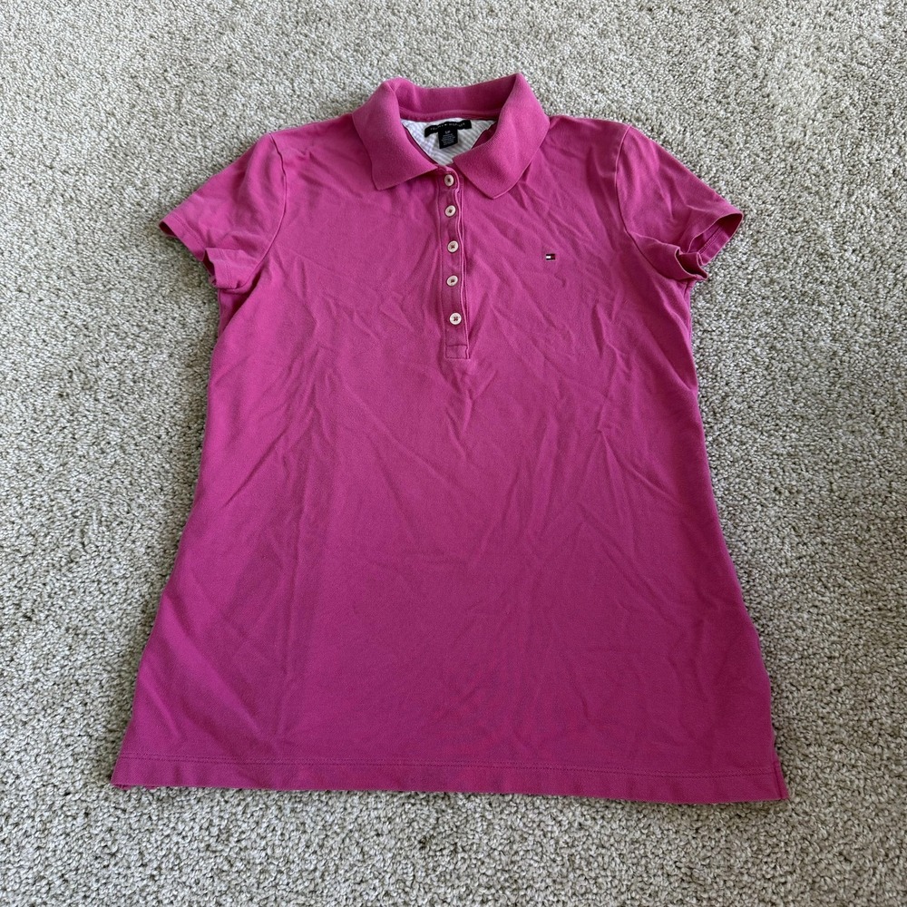 Tommy Hilfiger Polo Shirt Womens S Pink Slim Fit Stretch Short Sleeve Top